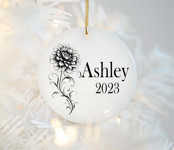 Personalized Birth Month Flower Christmas Ornament with Name