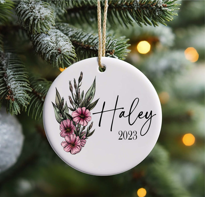 Birth month Flower Christmas ornament with name Custom name Holiday ornament Personalized name ornament Ornaments Birth month flower gifts