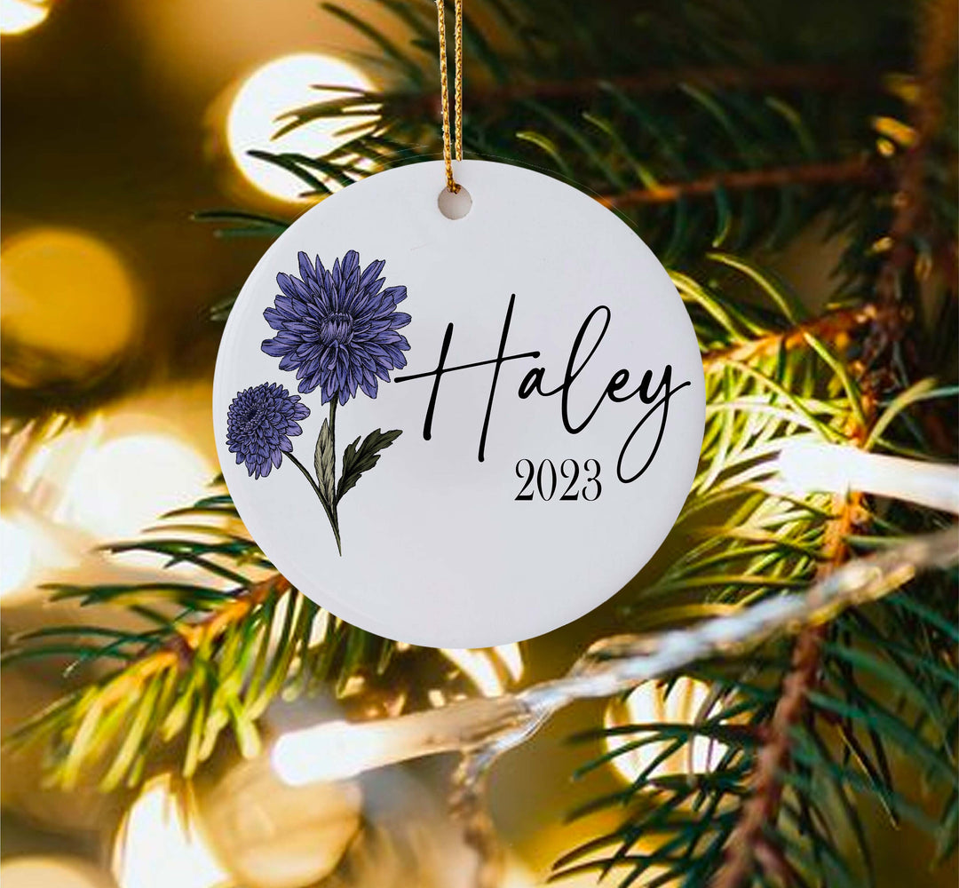 Birth Month Flower Christmas Ornament With Name Gift