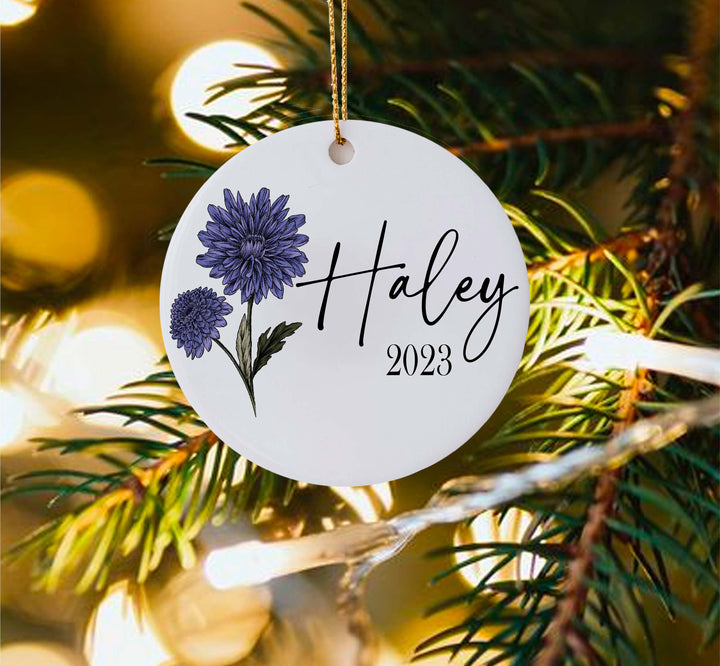 Birth Month Flower Christmas Ornament With Name Gift