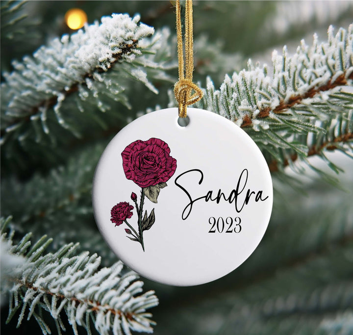 Birth Month Flower Christmas Ornament With Name Gift