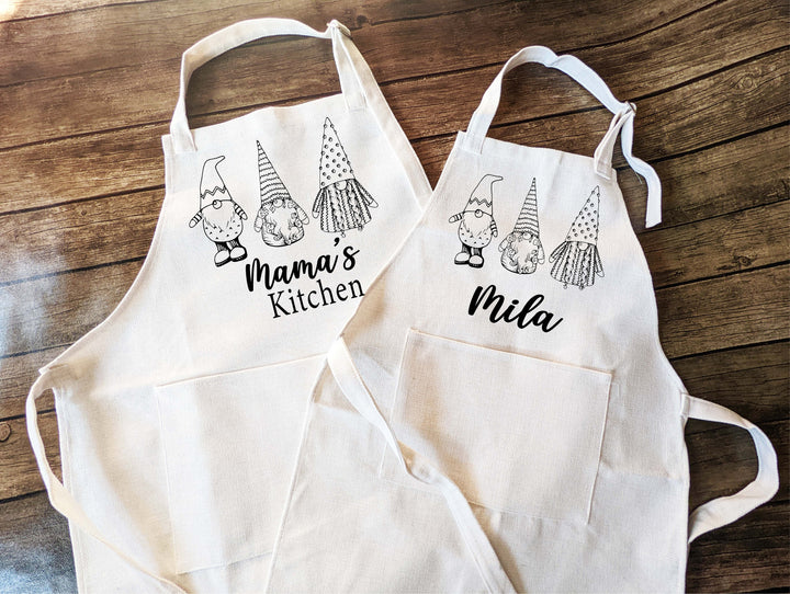 Gnome Baking apron for women kids with Pocket&nbsp;Mom daughter matching baking apron kids birthday gift kitchen Apron girl Custom Cooking Apron