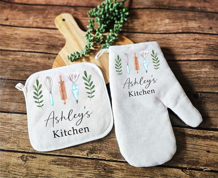 Personalized Apron for Women with Pocket and Oven Mitts