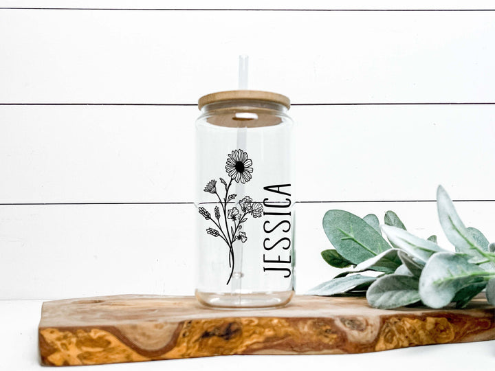 Personalized Birth Flower Iced Coffee Cup