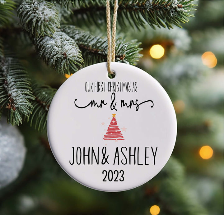 Our First Christmas Ornament Personalized Married Mr and Mrs