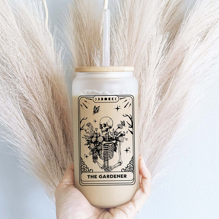 Skeleton Gardener Iced Coffee Cup with Lid and Straw