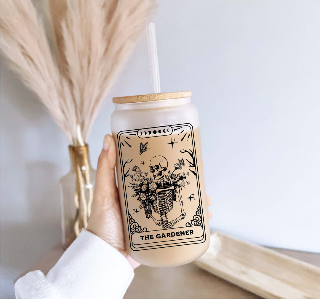 Skeleton Gardener Iced Coffee Cup with Lid and Straw