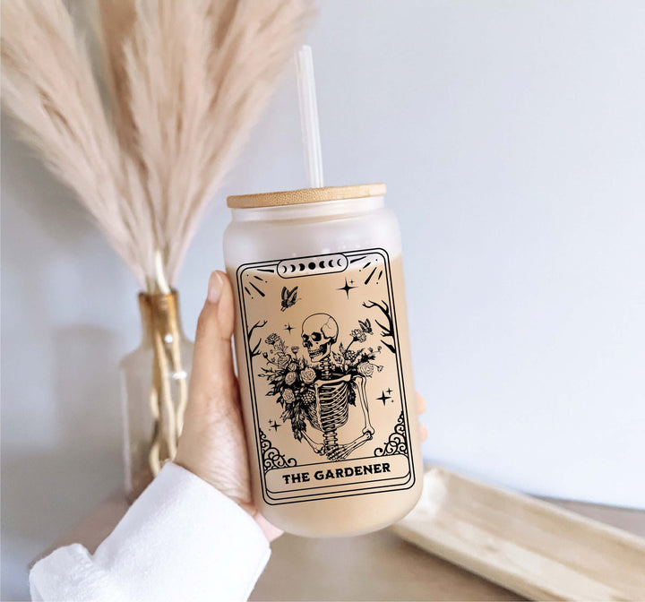 Skeleton Gardener Iced Coffee Cup with Lid and Straw