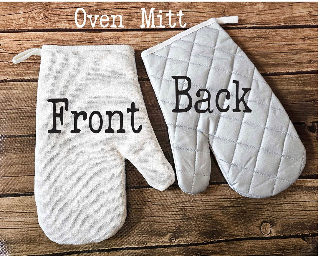 Personalized Linen Kitchen Apron for women with pocket Custom Oven mitt and Potholder Personalized dish towel Kitchen gift for mom Apron set