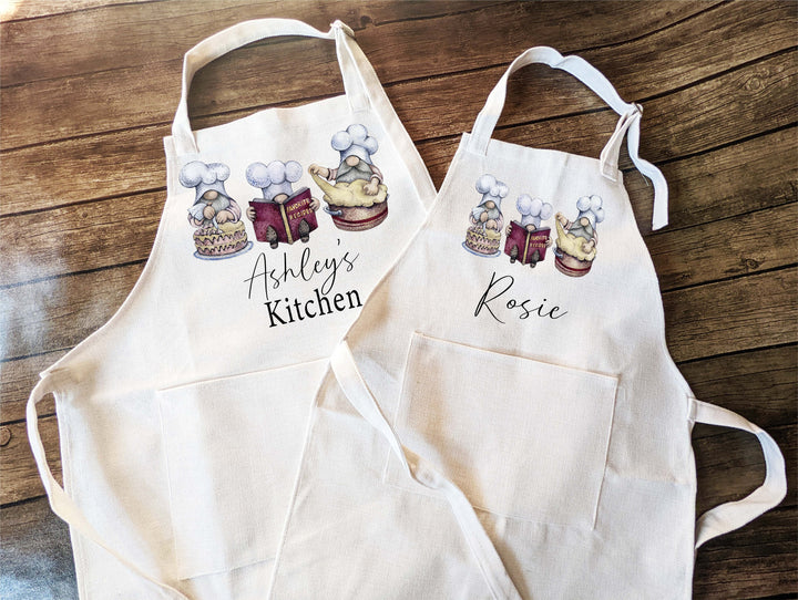 Personalized Gnome Baking apron for women kids with Pocket Mom daughter matching baking apron kids birthday gift Custom Cooking Apron