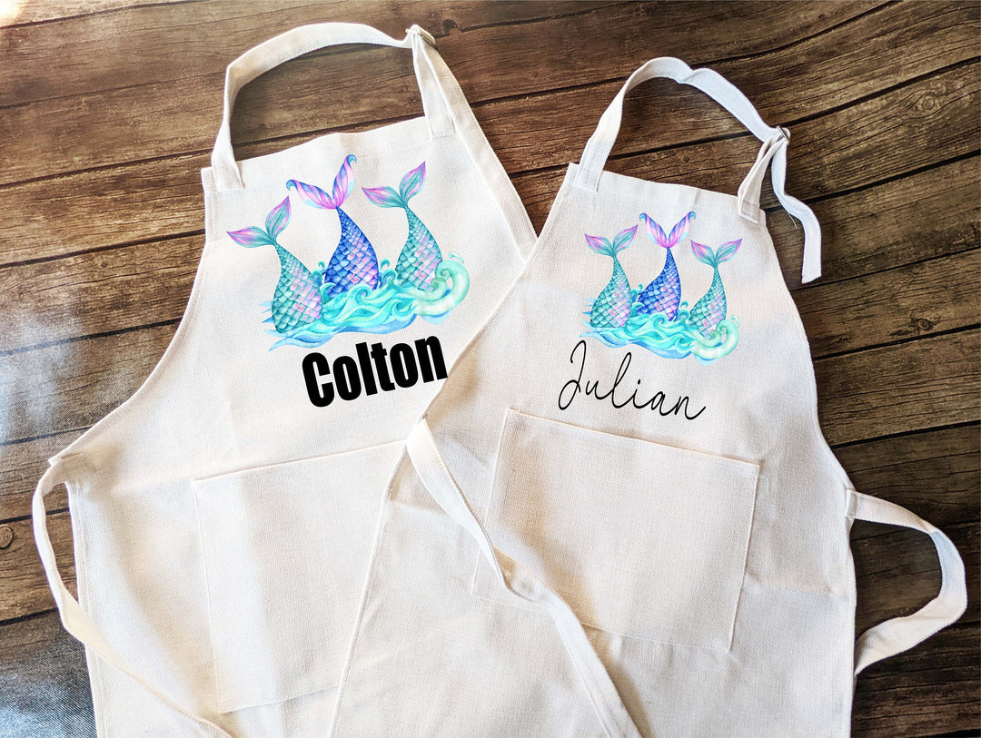 Personalized Mermaid birthday gift kids Apron with Pocket Personalized apron for girls Custom Baking aprons Kids aprons Birthday party favor