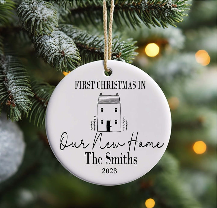 Personalized Our first Christmas at our new home Christmas ornament Housewarming gift ornament Custom Family name Christmas tree ornament