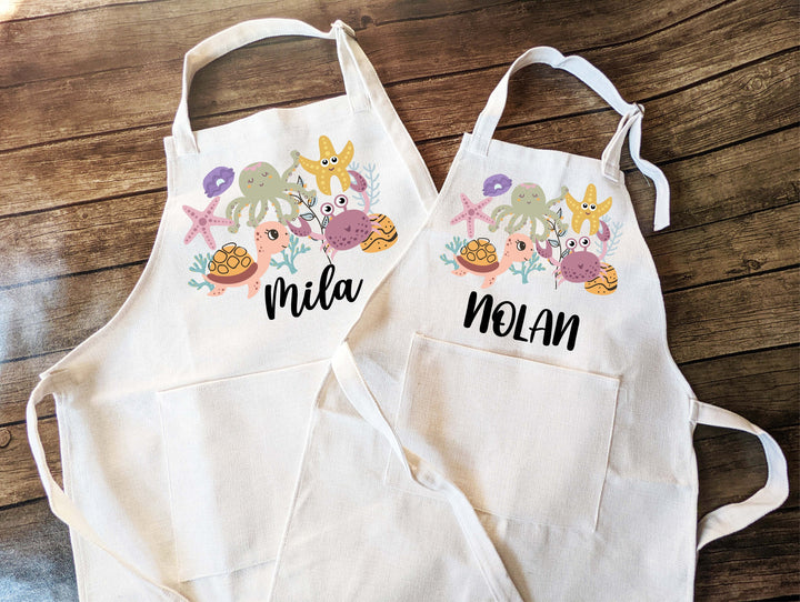 Personalized Ocean Apron for kids birthday gift for kid with Pocket Personalized apron Custom Baking aprons kitchen apron Kids gift apron