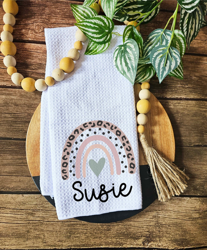 Custom Rainbow Kitchen Towel Personalized Dish Towel Gift