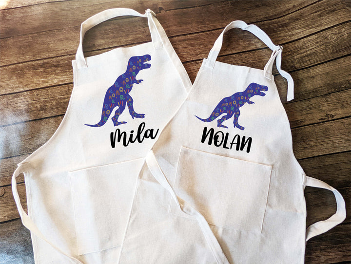 Personalized Dinosaur Kids Apron with Pocket Adjustable Strap