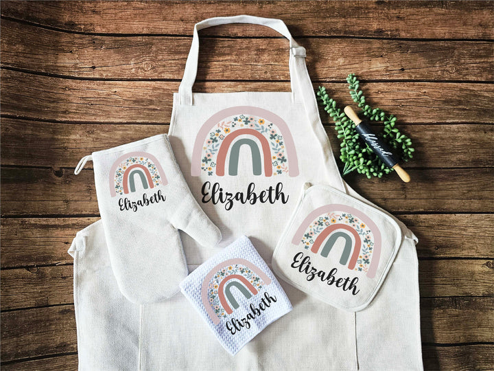 Custom Rainbow Apron for women with pocket Custom grandma Christmas Gift Kitchen gift mom Personalized Wedding gift friend Housewarming gift