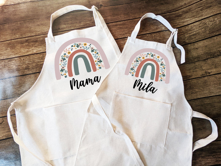 Custom Rainbow Apron for women with pocket Custom grandma Christmas Gift Kitchen gift mom Personalized Wedding gift friend Housewarming gift