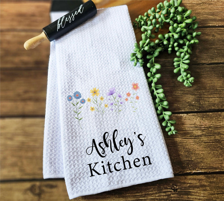 Personalized Floral Dish Towel Custom Kitchen Decor Gift