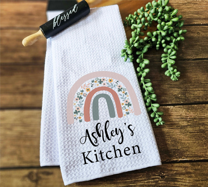 Personalized Rainbow Kitchen Towel Custom Dish Towel Gift