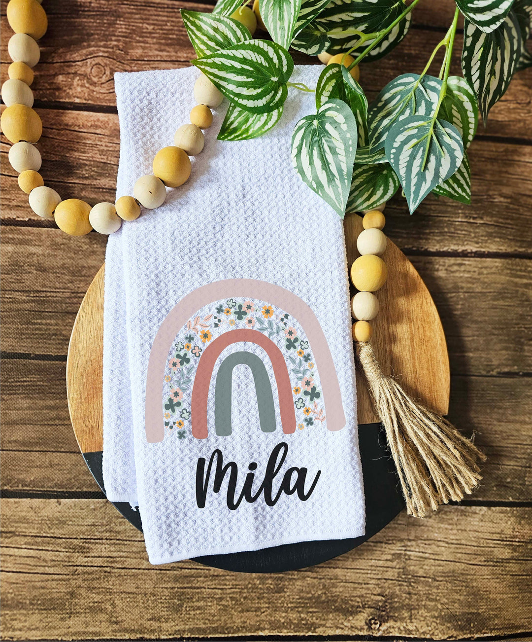 Personalized Rainbow Kitchen Towel Custom Dish Towel Gift
