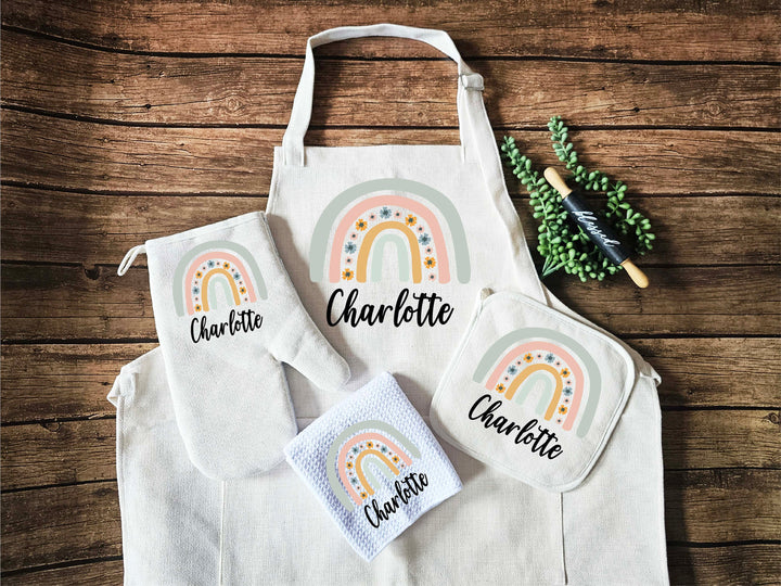 Personalized Apron for women with pocket Custom Oven mitts and Potholder Personalized dish towel&nbsp;wedding gift for her Daughter in law gift