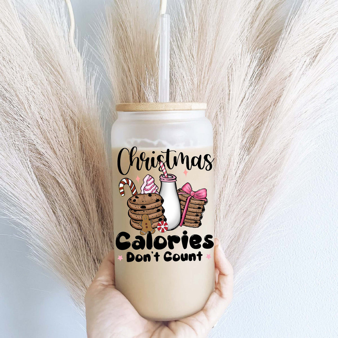 Christmas Calories Don't Count Iced Coffee Glass Cup Tumbler