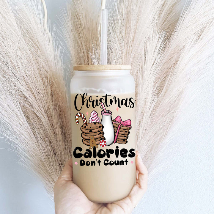 Christmas Calories Don't Count Iced Coffee Glass Cup Tumbler