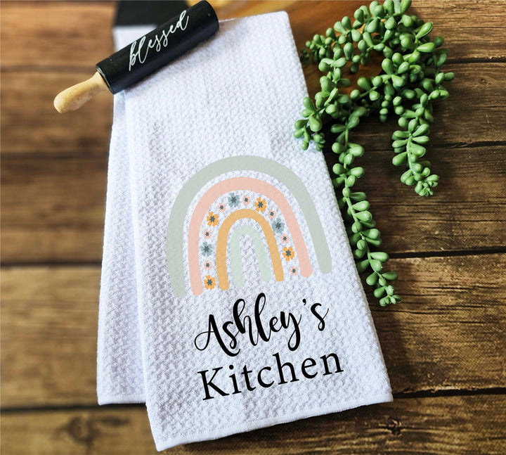 Personalized rainbow tea towel Custom Dish Towel Tea Towel&nbsp;name Kitchen decor Towels Bridal shower Custom gift for her Kitchen gift mom