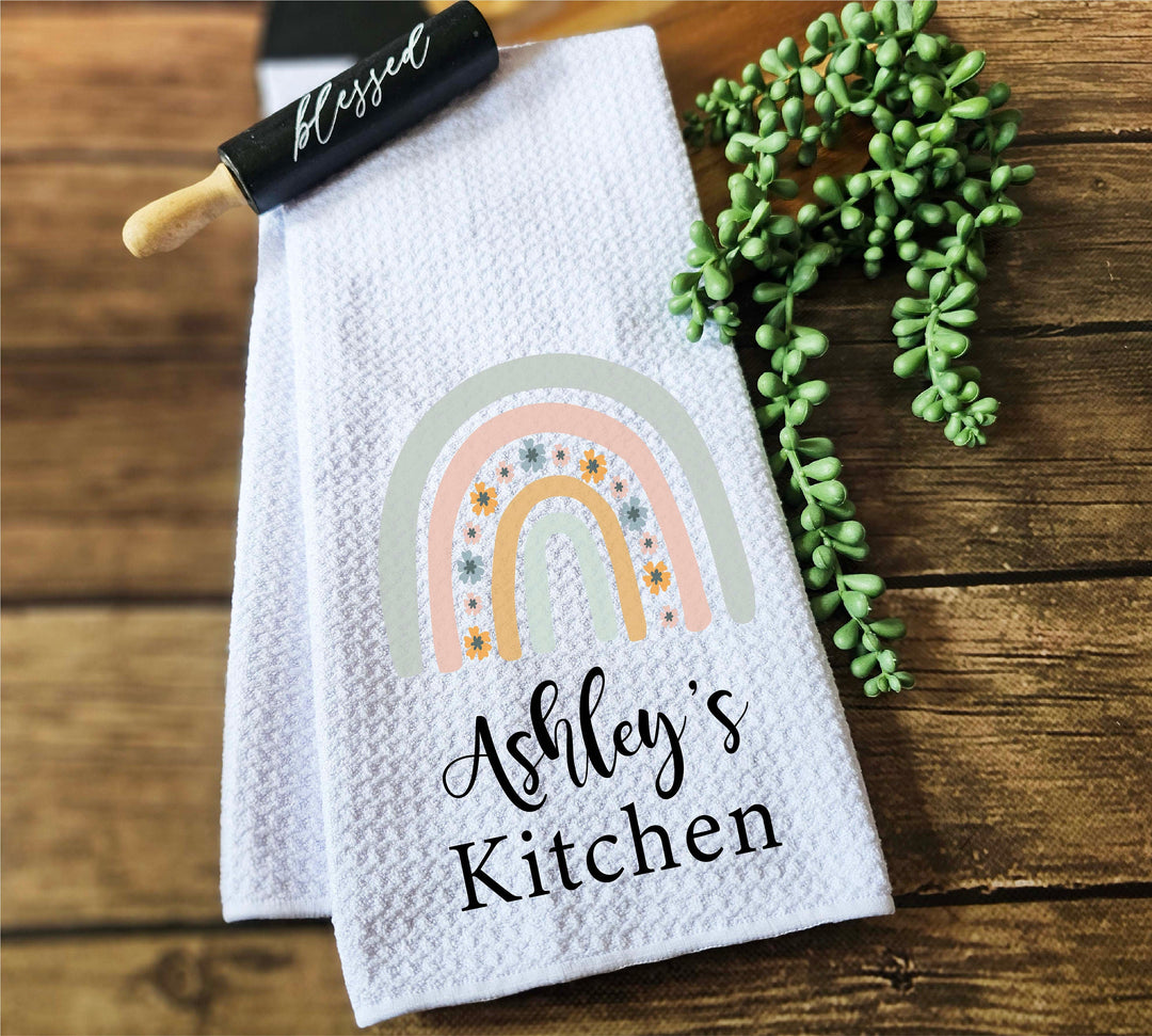 Personalized Rainbow Tea Towel Custom Dish Towel Gift