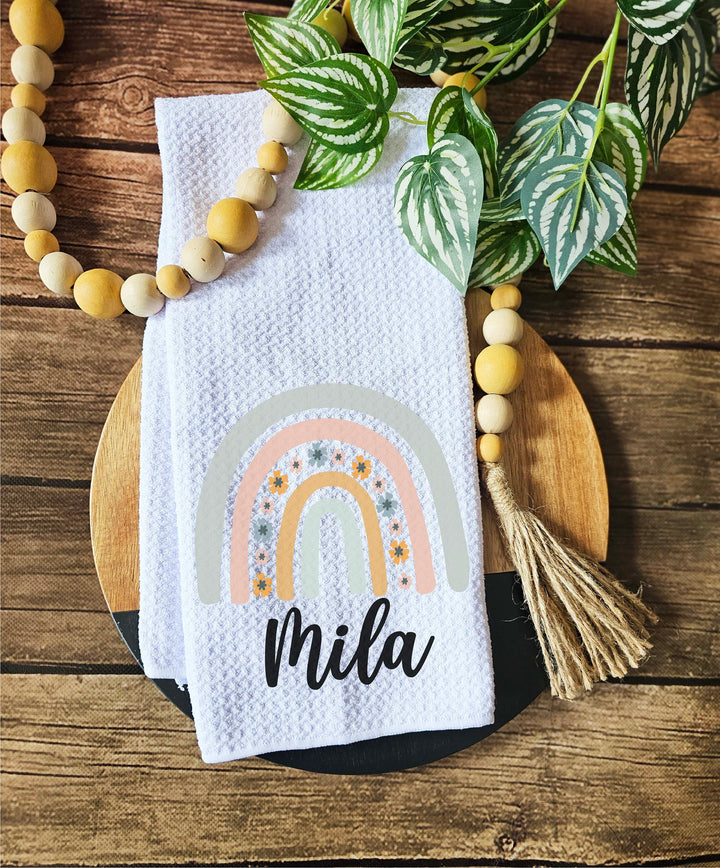 Personalized Rainbow Tea Towel Custom Dish Towel Gift