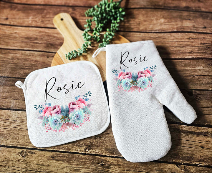 Personalized Apron for Women with Pocket - Custom Oven Mitts, Potholder, and Dish Towel - Perfect Kitchen Gift and Wedding Gift Set