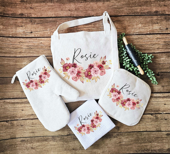 Personalized Apron for women Custom Oven mitt and Potholder Personalized dish towel Kitchen gift for her wedding gift for her Birthday Gift