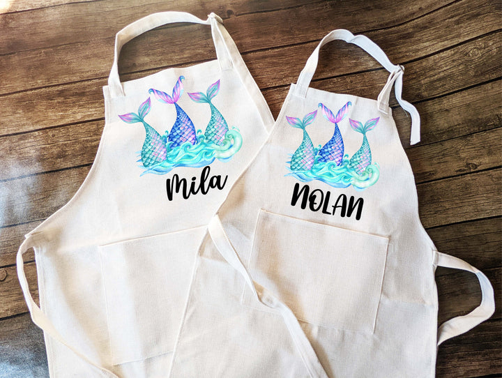 Personalized Mermaid Birthday Gift Kids Apron with Pocket