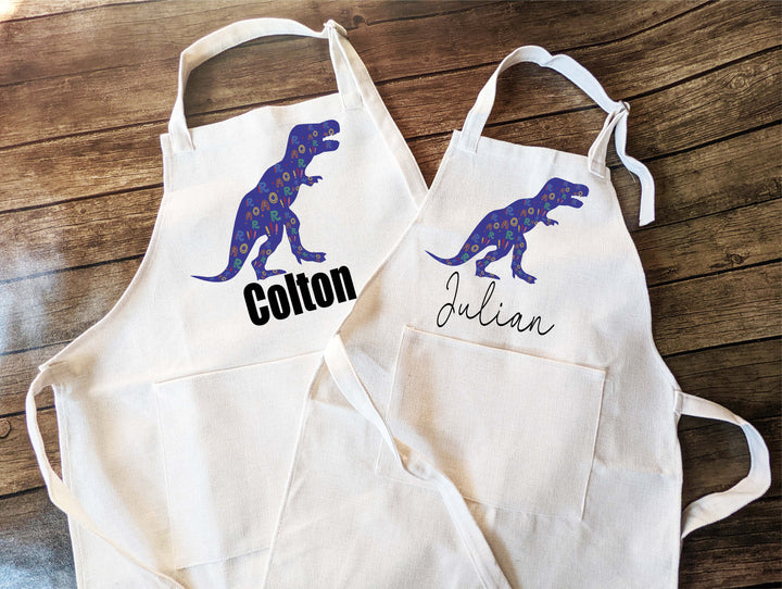 Personalized Dinosaur Kids Apron with Pocket Adjustable Strap