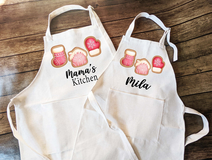 Personalized Christmas cookie Baking apron for women with Pocket Custom kid apron Christmas cookie baking aprons Matching family apron set