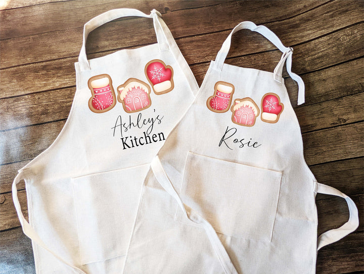 Personalized Christmas cookie Baking apron for women with Pocket Custom kid apron Christmas cookie baking aprons Matching family apron set