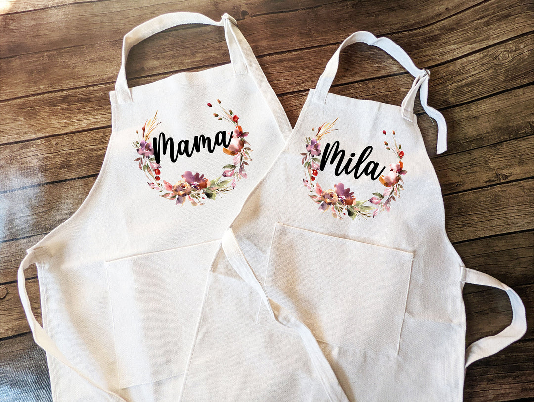 Personalized Apron for Women with Pocket Custom Oven Mitt Set
