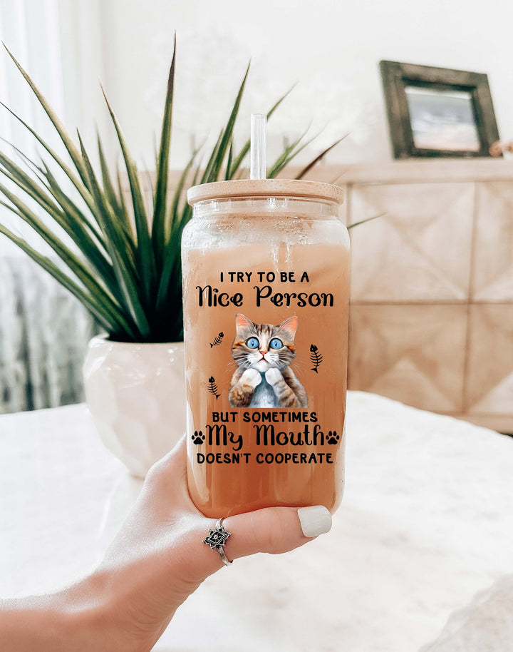 Sarcastic Rooster Iced Coffee Glass with Lid and Straw