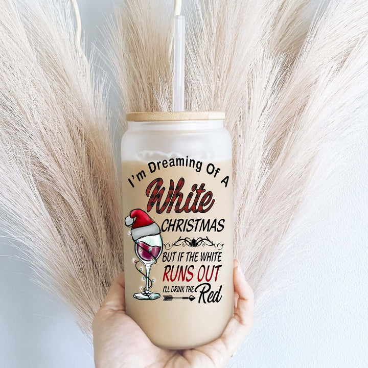 Dreaming White Christmas Iced Coffee Glass Cup with Lid