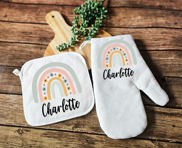 Personalized Apron for women with pocket Custom Oven mitts and Potholder Personalized dish towel&nbsp;wedding gift for her Daughter in law gift