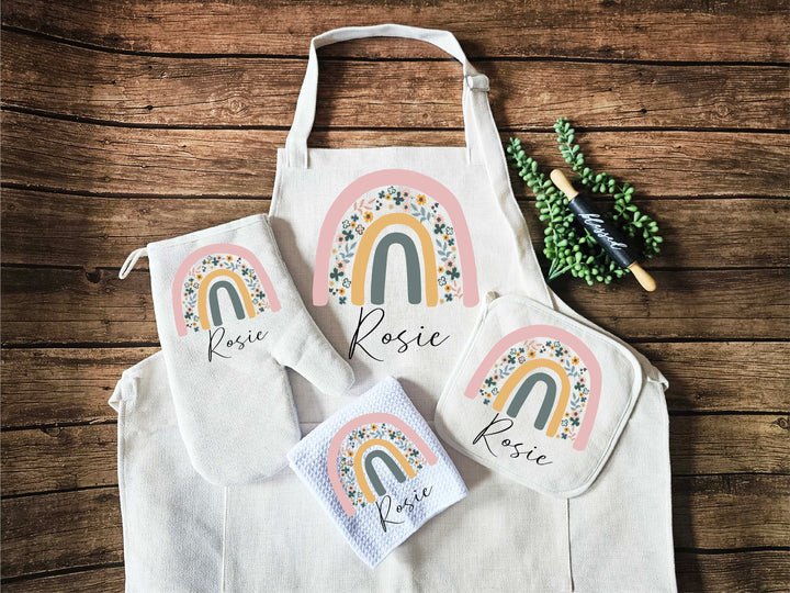 Personalized Apron for women with pocket Custom Oven mitts and Potholder Personalized dish towel&nbsp;wedding gift for her Daughter in law gift