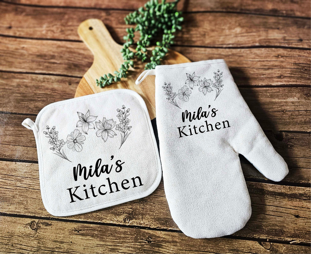 Personalized Floral Apron for women with pocket Custom Kitchen gift for grandma Mom customized tea towel Kitchen gift for her wedding gifts