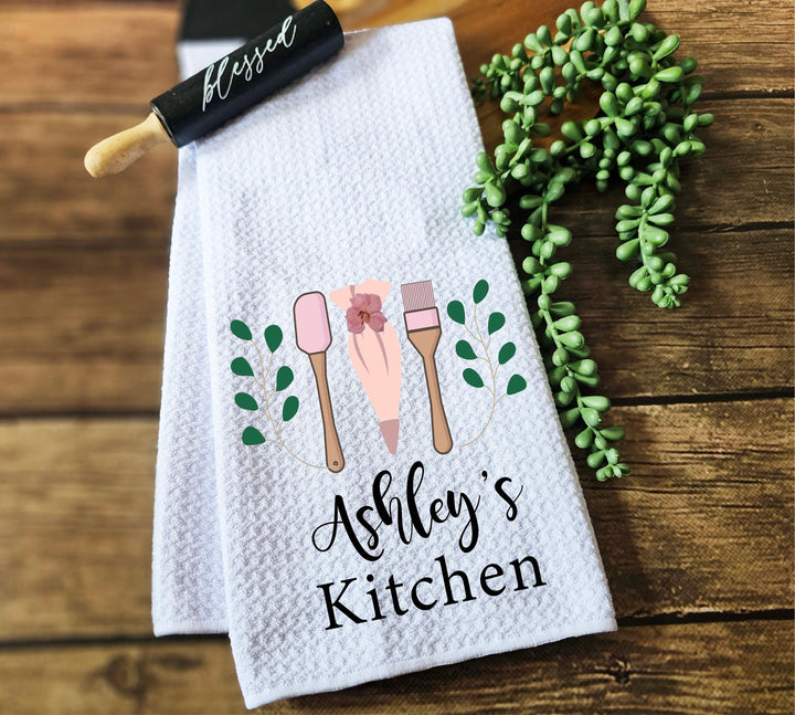 Personalized Floral Tea Towel Custom Dish Towel Kitchen Decor