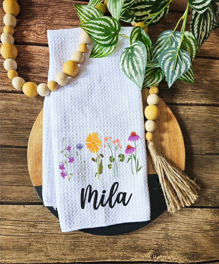 Personalized Floral Dish Towel Custom Tea Towel Kitchen Decor