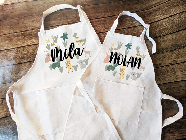Personalized Boho Kid Apron with Pocket for Toddlers