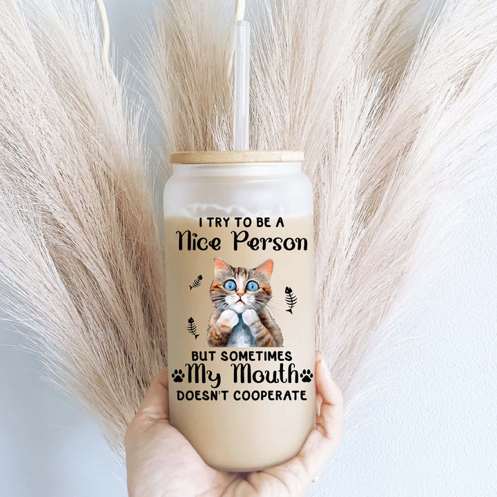 Sarcastic Rooster Iced Coffee Glass with Lid and Straw