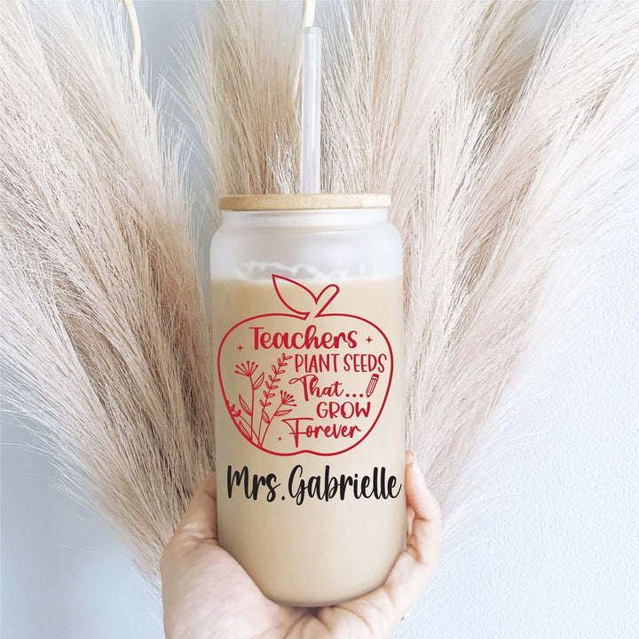 Personalized Teacher Ice Coffee Cup With Lid And Straw