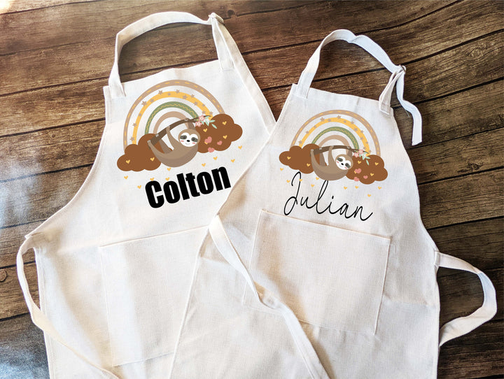 Personalized kids apron with Pocket and adjustable strap Sloth Custom kids apron Toddler Kids Customized Baking apron Gift Chef kid apron