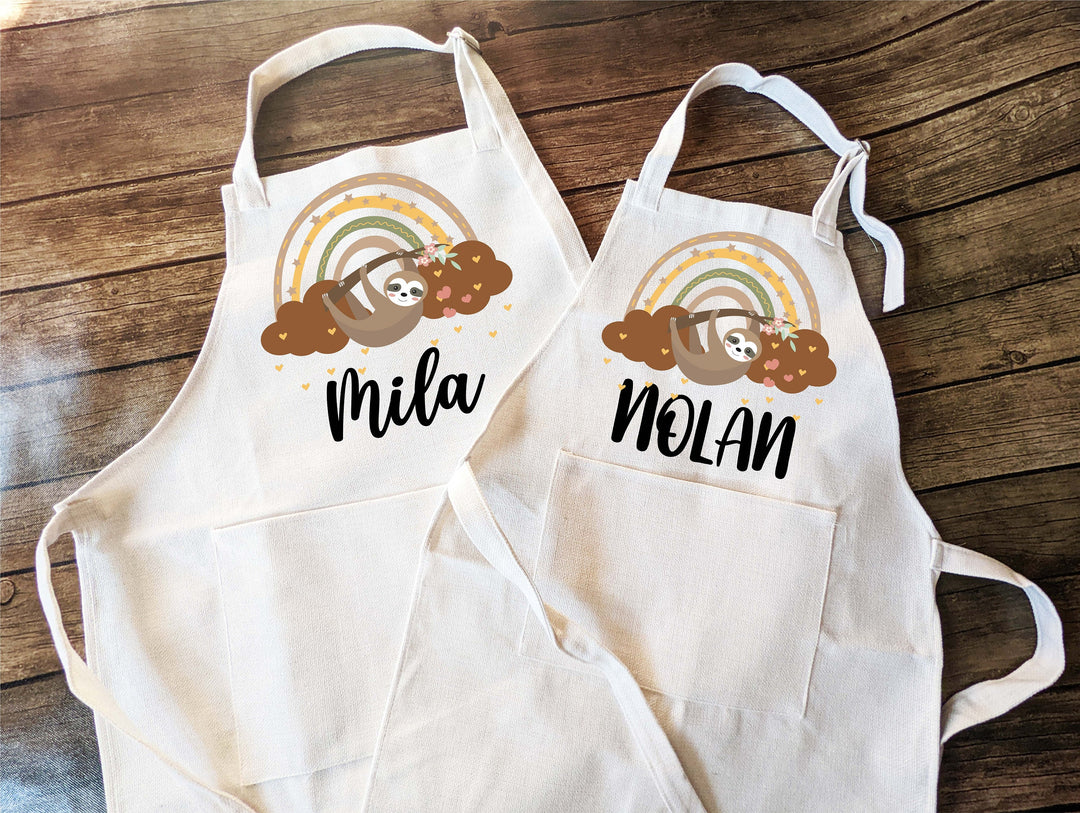 Personalized Sloth Kids Apron with Pocket, Baking Gift