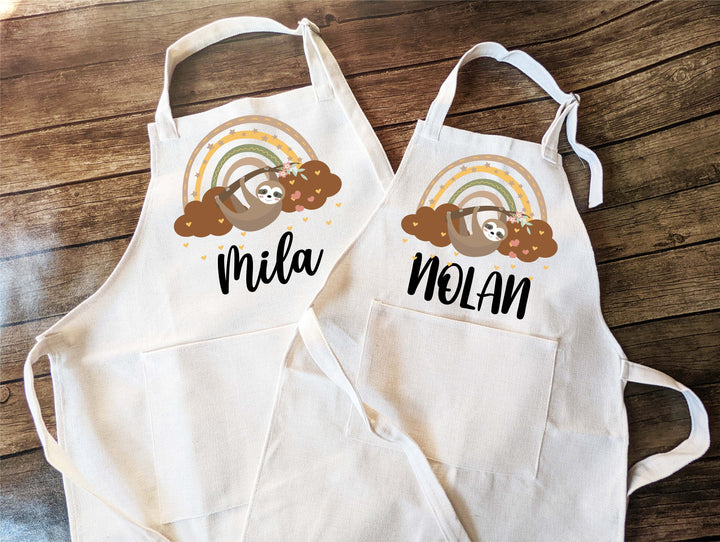 Personalized Sloth Kids Apron with Pocket, Baking Gift